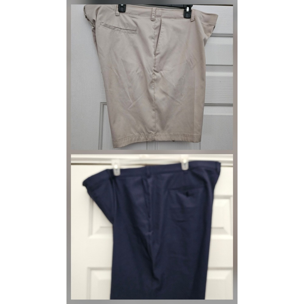 PGA Tour Golf Shorts 44 Mens Navy Biege - Lot of 2 Comfort Flat Front Button